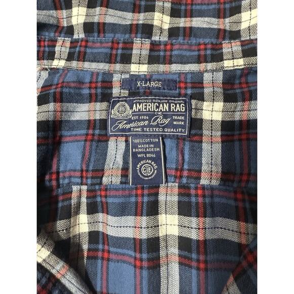 American Rag Shirt Mens XL Blue Plaid Long Sleeve Button Pockets - Picture 3 of 4
